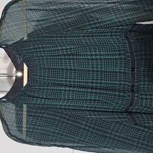 Tommy Hilfiger Dark Green And Black Long Sleeve Sheer Lined Georgette Dress